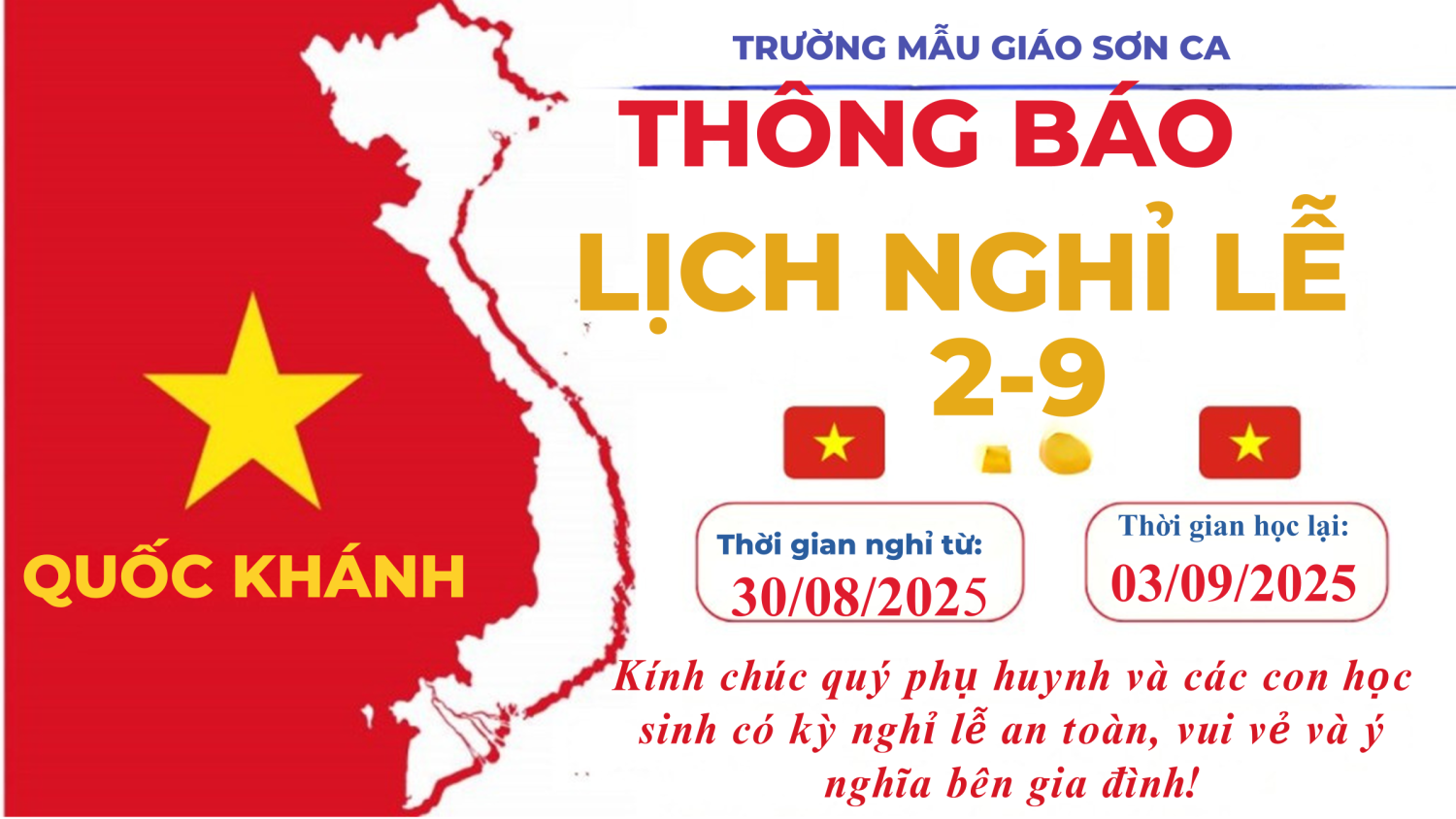 Thông báo nghỉ lễ Quốc Khánh ngày 2/9